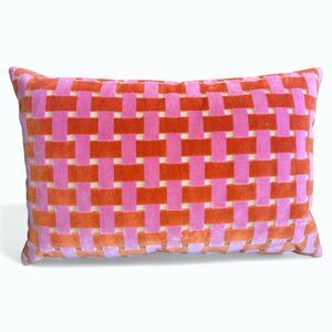 Piper Gwen Velvet Lumbar Accent Pillow 15x23 Pink Orange Modern Home Decor